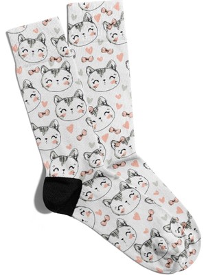 Eğlenceli Çorap Unisex  Sevimli Şeker Kedi Baskılı Çorap
