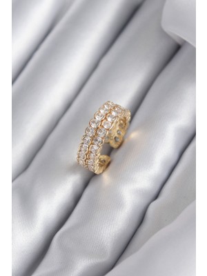 Pirinç Gold Renk Zirkon Taşlı Kadın Yüzük - Lisinya