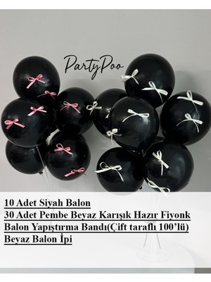 Feyza Design Siyah Balon Seti 10'lu ve Fiyonklu Doğum Günü Seti