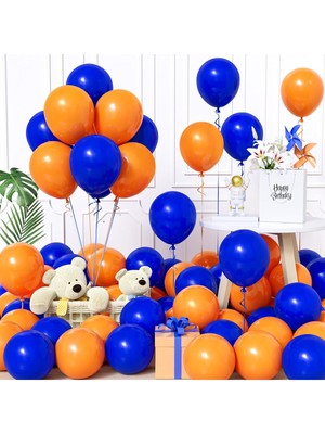 Feyza Design 40 Adet Turuncu ve Mavi Metalik Balon Seti - Canlı Parti Dekoru