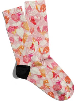 Eğlenceli Çorap Unisex Renkli Kalpler Baskılı Çorap
