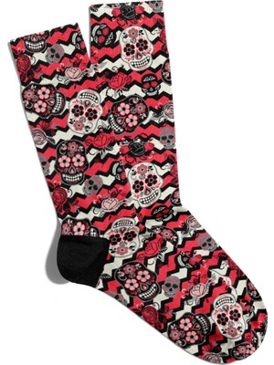 Eğlenceli Çorap Unisex Çicek Detaylı Kuru Kafa Baskılı Çorap