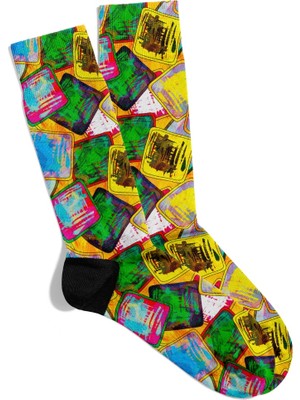 Eğlenceli Çorap Unisex Geometrik Kare Desen Baskılı Çorap
