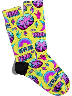 Eğlenceli Çorap Unisex Popart Yeah Sarı Baskılı Çorap