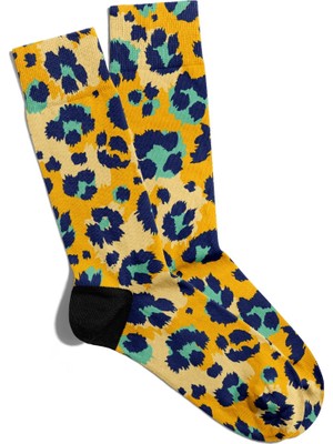 Eğlenceli Çorap Unisex  Sarı Leopar Desen Baskılı Çorap