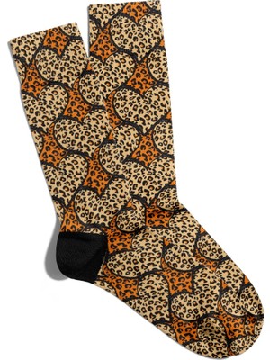 Eğlenceli Çorap Unisex Kalp Leopar Baskılı Çorap