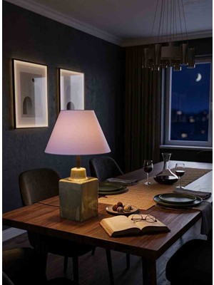 Seramik Hayalleri Dekoratif  Kare Prizma  Seramik  Abajur ABJ0093