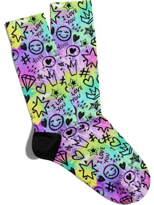 Eğlenceli Çorap Unisex  I Love You 4ever  Baskılı Çorap