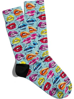 Eğlenceli Çorap Unisex Love Cute Lips Baskılı Çorap