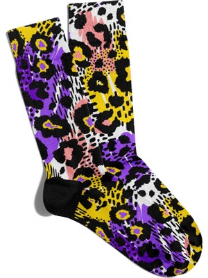 Eğlenceli Çorap Unisex  Sarı Leopar Desen Baskılı Çorap