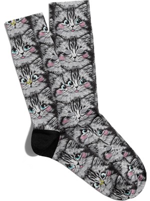 Eğlenceli Çorap Unisex  Şaşkın Kediler  Baskılı Çorap