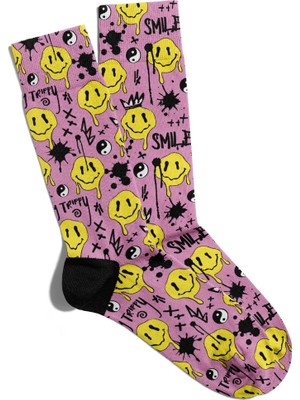 Eğlenceli Çorap Unisex Trippy Smiles Desen Baskılı Çorap