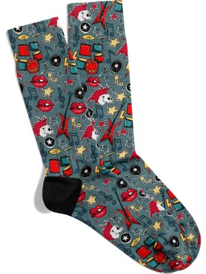 Eğlenceli Çorap Unisex Music Rock Skull Desen Baskılı Çorap