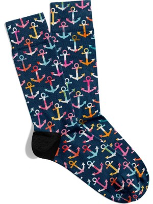 Eğlenceli Çorap Unisex Çapa Deniz Tema Baskılı Çorap