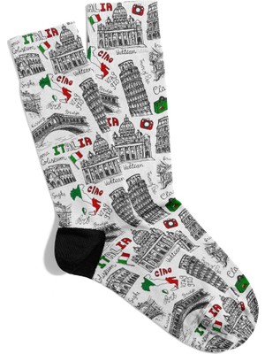Eğlenceli Çorap  Unisex Italia Ciano V3 Desen Baskılı Çorap