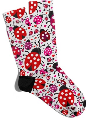 Eğlenceli Çorap Unisex  Uğur Böceği Detaylı  Baskılı Çorap