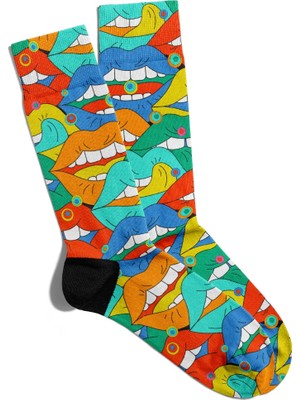 Eğlenceli Çorap Unisex  Dil Çıkaran Popart Baskılı Çorap