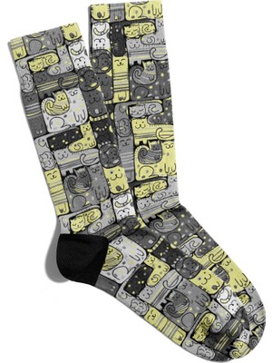 Eğlenceli Çorap Unisex Tembel Kediler Baskılı Çorap