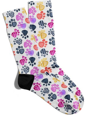 Eğlenceli Çorap Unisex Renkli Patiler Baskılı Çorap