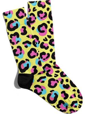 Eğlenceli Çorap Unisex Sarı Leopar Desen Baskılı Çorap
