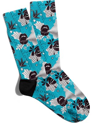 Eğlenceli Çorap Unisex Best Flower Lips Turkuaz Baskılı Çorap