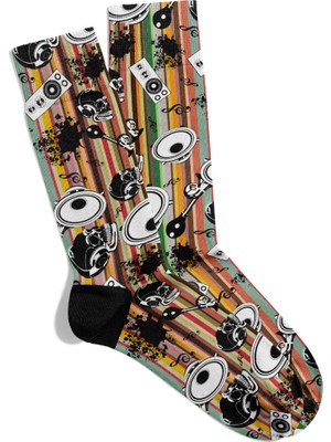 Eğlenceli Çorap Unisex Music Kuru Kafa Baskılı Çorap