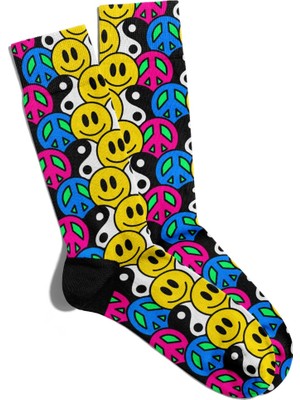 Eğlenceli Çorap Unisex Popart Emoji Peace Baskılı Çorap