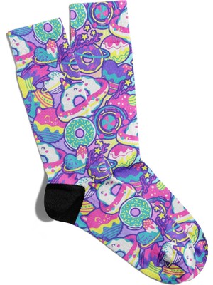 Eğlenceli Çorap Unisex Donut Pk Popart Baskılı Çorap