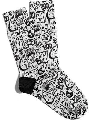 Eğlenceli Çorap Unisex Siyah Boom Tatlı Popart Desen Baskılı Çorap