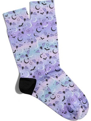 Eğlenceli Çorap Unisex  Gece Moon Halloween Desen Baskılı Çorap