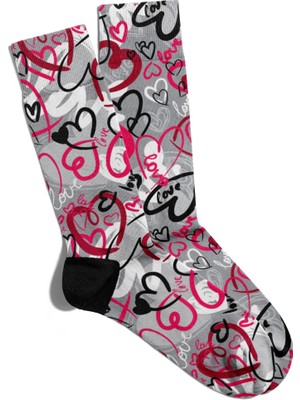 Eğlenceli Çorap Unisex Love Kalp Detaylı Baskılı Çorap