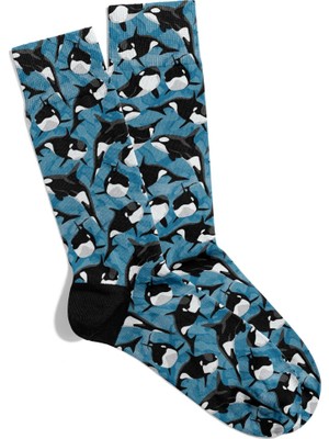 Eğlenceli Çorap Unisex Siyah Yunus Balığı Baskılı Çorap