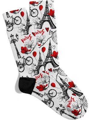 Eğlenceli Çorap  Unisex Love Paris City Xd Desen Baskılı Çorap