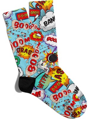 Eğlenceli Çorap Unisex  Popart Boom Cool  Baskılı Çorap