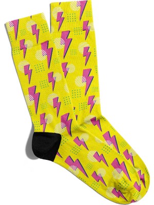 Eğlenceli Çorap Unisex Sarı Retro Simge Popart Baskılı Çorap