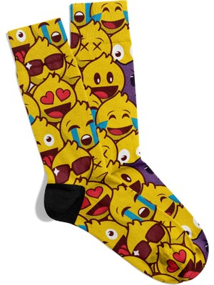 Eğlenceli Çorap Renkli Emojiler Kalp Desen Baskılı Çorap