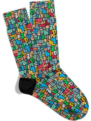 Eğlenceli Çorap  Unisex Renkli Şehirler Tx Desen Baskılı Çorap