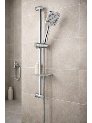 Ahlez Sürgülü Krom Yağmurlama Tuşlu 3 Fonksiyonlu Neva Model Duş Seti