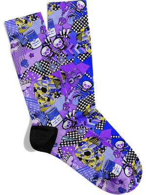 Eğlenceli Çorap Unisex  Rbt Skull X2 Baskılı Çorap