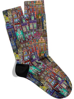 Eğlenceli Çorap  Unisex Renkli City Clr Desen Baskılı Çorap