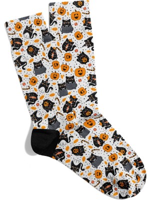 Eğlenceli Çorap  Unisex Halloween Kediler  Desen Baskılı Çorap