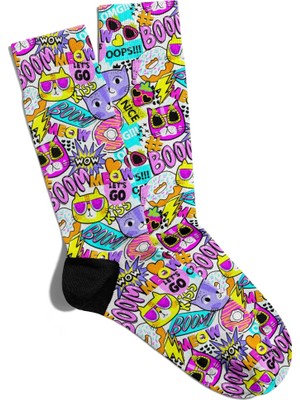 Eğlenceli Çorap Unisex  Boom Meow Let's Go Baskılı Çorap