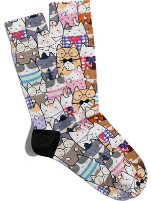 Eğlenceli Çorap Unisex  Gözlüklü Kedi  Baskılı Çorap