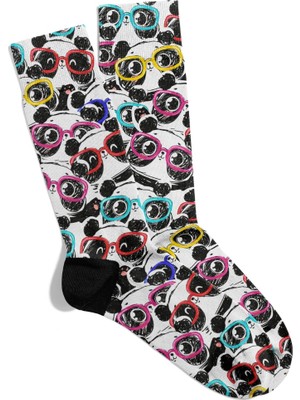 Eğlenceli Çorap Gözlüklü Panda Desen Baskılı Çorap