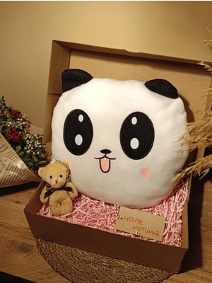 Paganca Kutulu Hediye Seti / Panda Yastık 35CM ve Ayıcık Anahtarlık