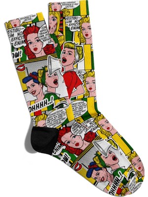Eğlenceli Çorap Unisex  Popart Ohh Yeap Baskılı Çorap
