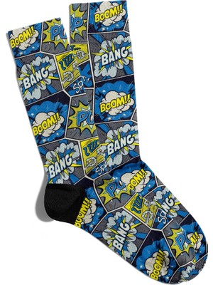 Eğlenceli Çorap Unisex Bang Bang Boom Popart Desen Baskılı Çorap