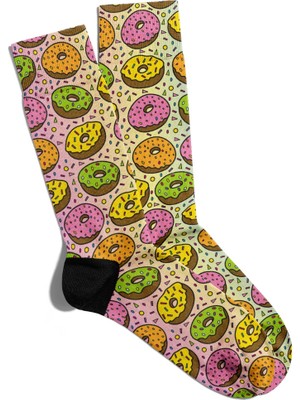 Eğlenceli Çorap Unisex  Renkli Donutlar Popart Baskılı Çorap
