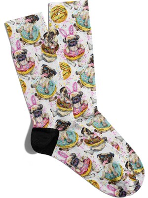 Eğlenceli Çorap Unisex  Sevimli Pug ve Donut Çorap