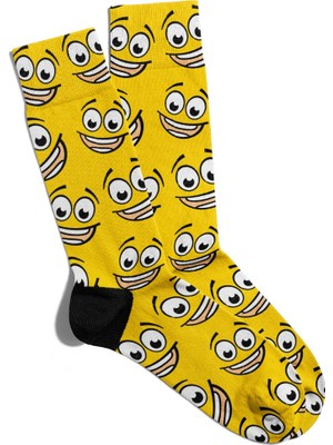 Eğlenceli Çorap Unisex  Sarı Gülen Yüz Baskılı Çorap